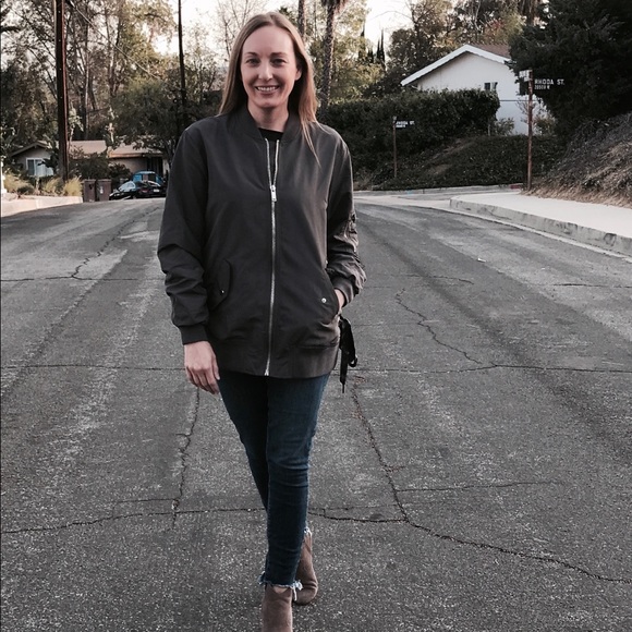 Grey Lace Up Bomber Jacket - Picture 7 of 8